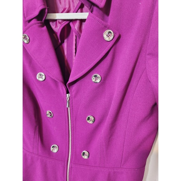 Tahari ASL Purple Zip Front Peplum Style Military Button Blazer Jacket Sz 10 - Picture 6 of 9